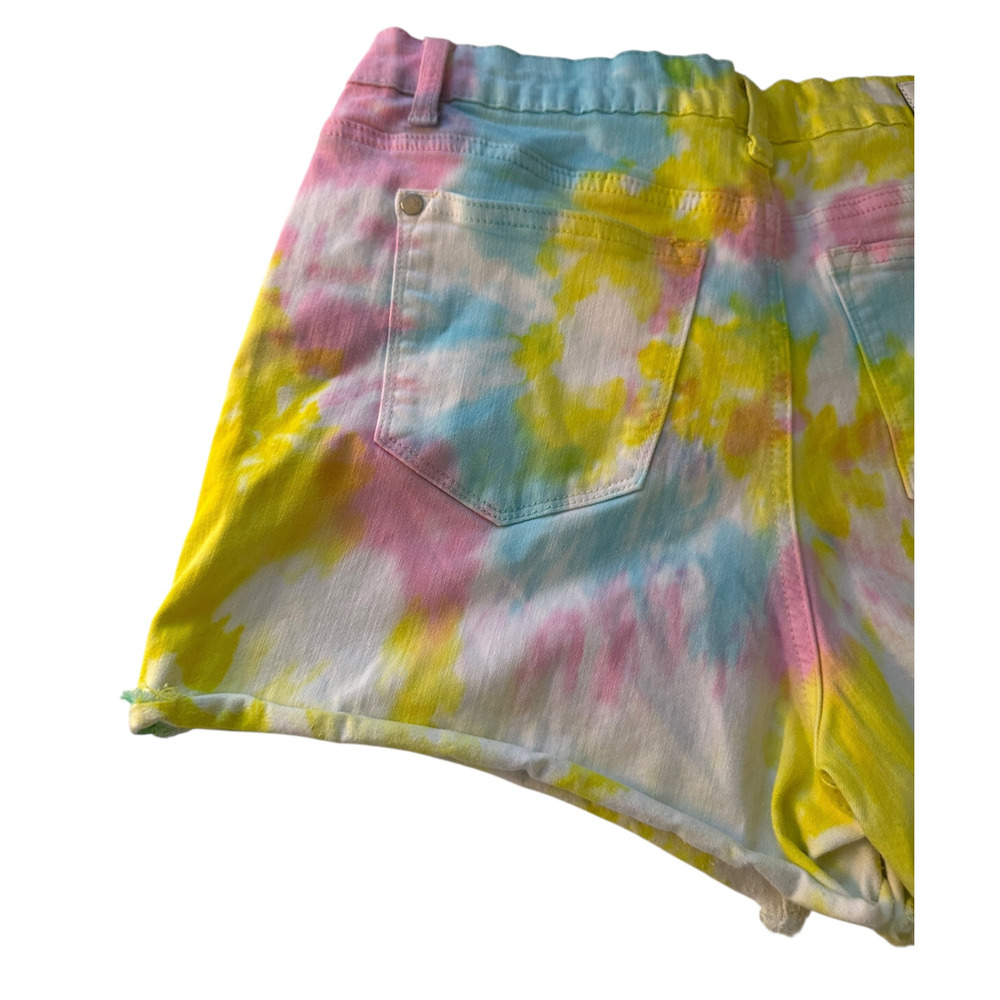 ✨2/$20 Judy Blue Swirl Tie Dye Raw Cut Off Denim Shorts Large Summer Festival - Picture 11 of 16